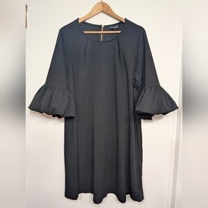 Nina Leonard Women's 2XL Puff Sleeve Midi Black Dress Relaxed Fit